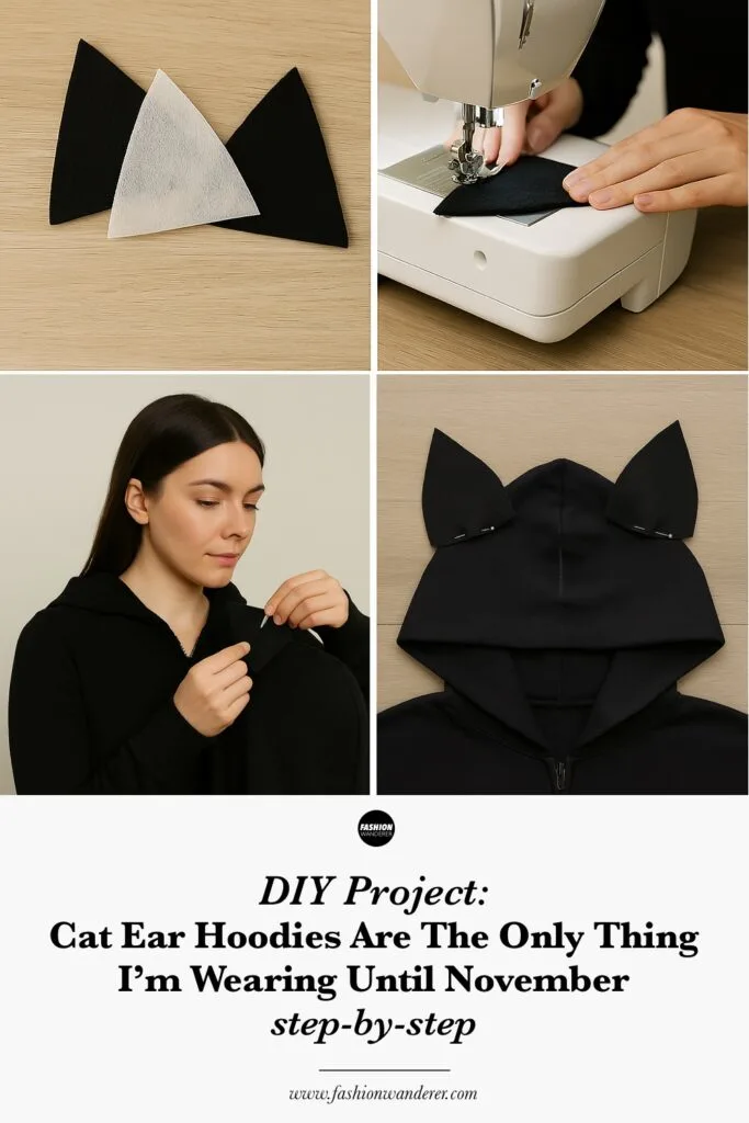 Infographic showing how to make a DIY cat ear hoodie with step by step instructions