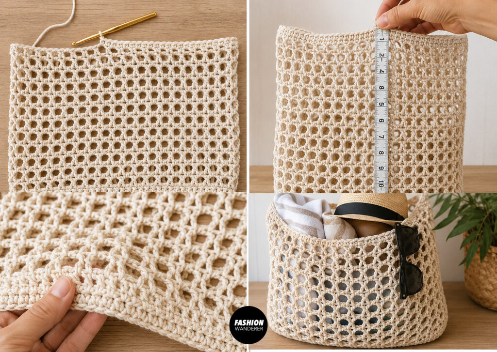 Continue forming the mesh body for the crochet market bag to meet the size you desire.