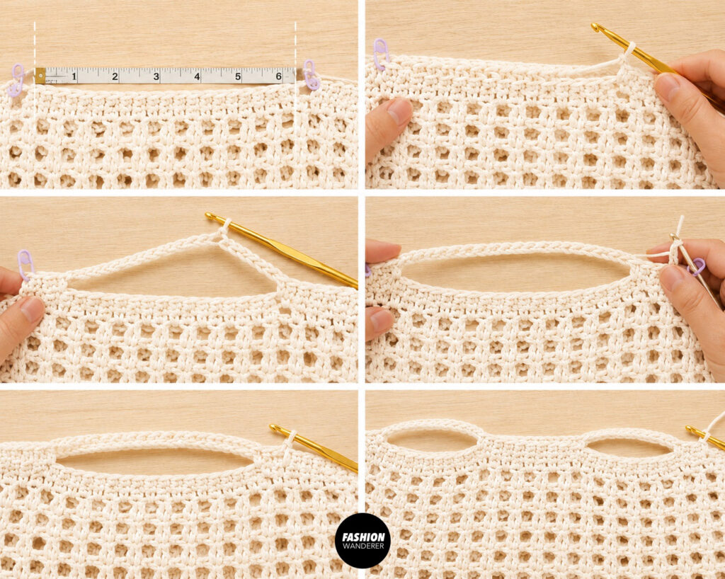 Steps to make the crochet tote bag handles by adding structure and strength to support weight inside the bag.
