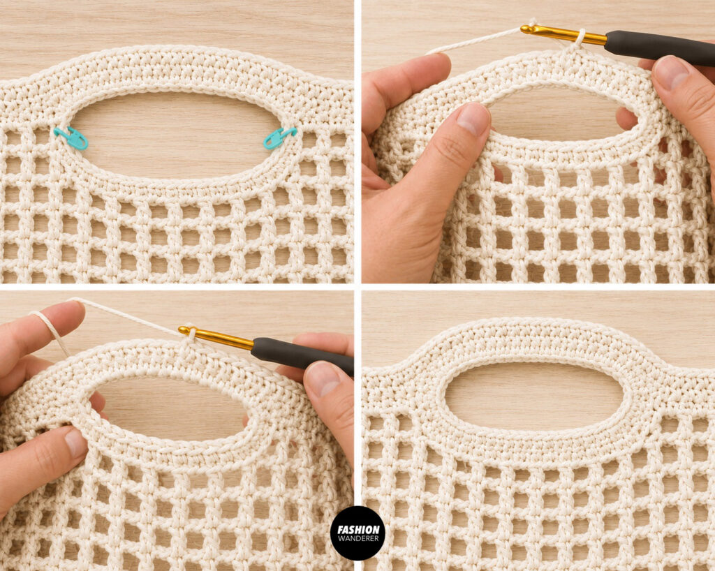 Steps to strengthen the crochet tote bag handles.