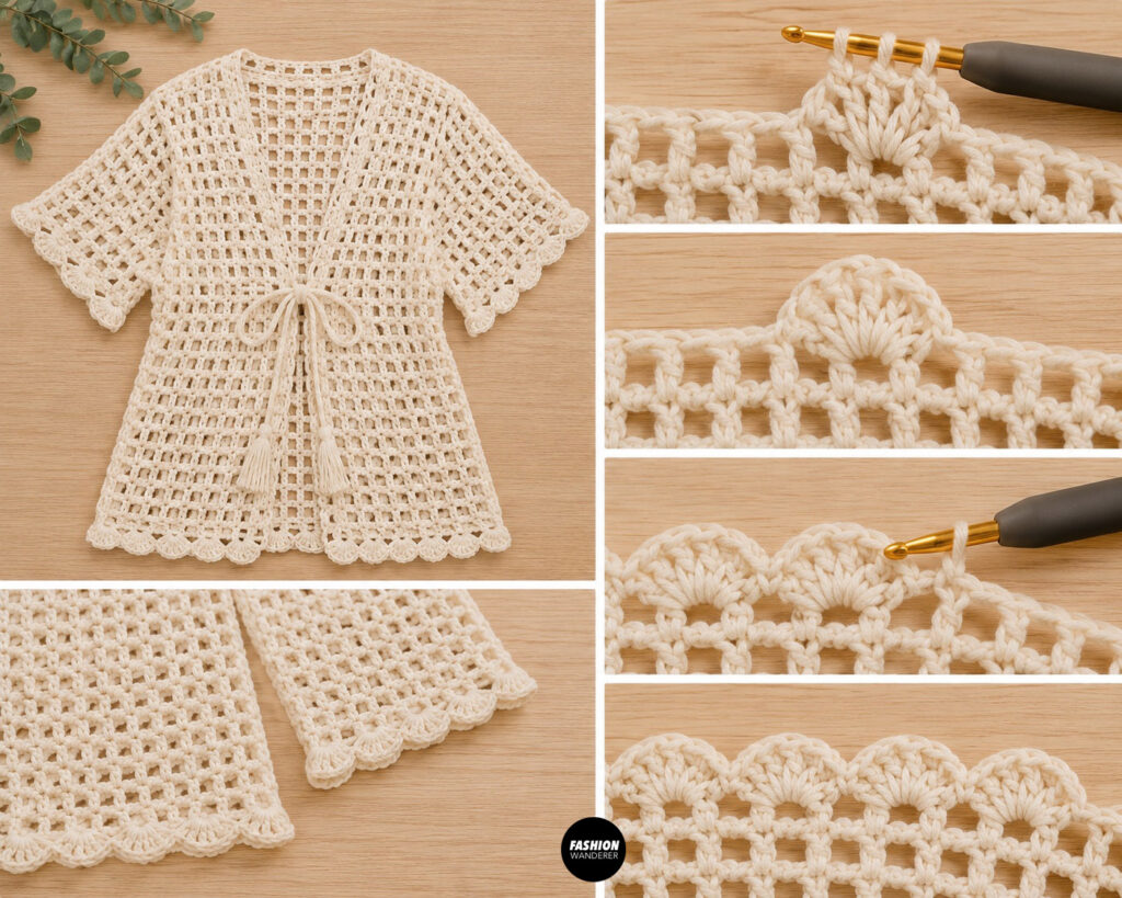 step 7 is to crochet the decorative edging of Tie Front Beach Cover-Up
