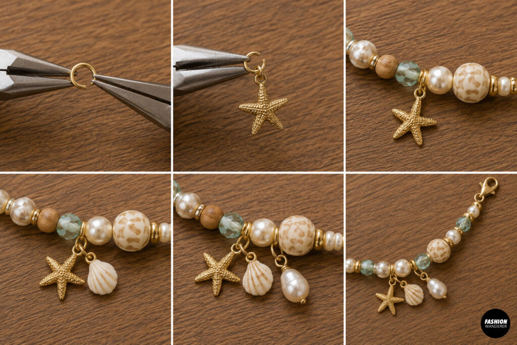 Step 7 is to add coastal charms to further decorate.