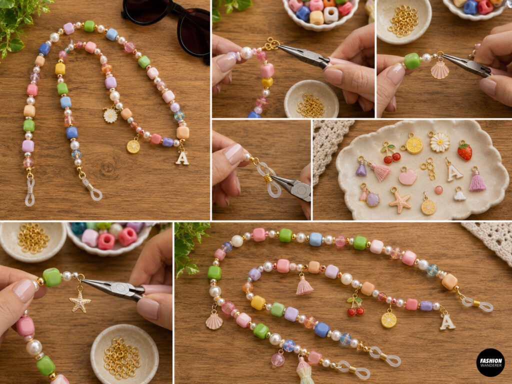 Add optional charms on the eyeglass cord.
