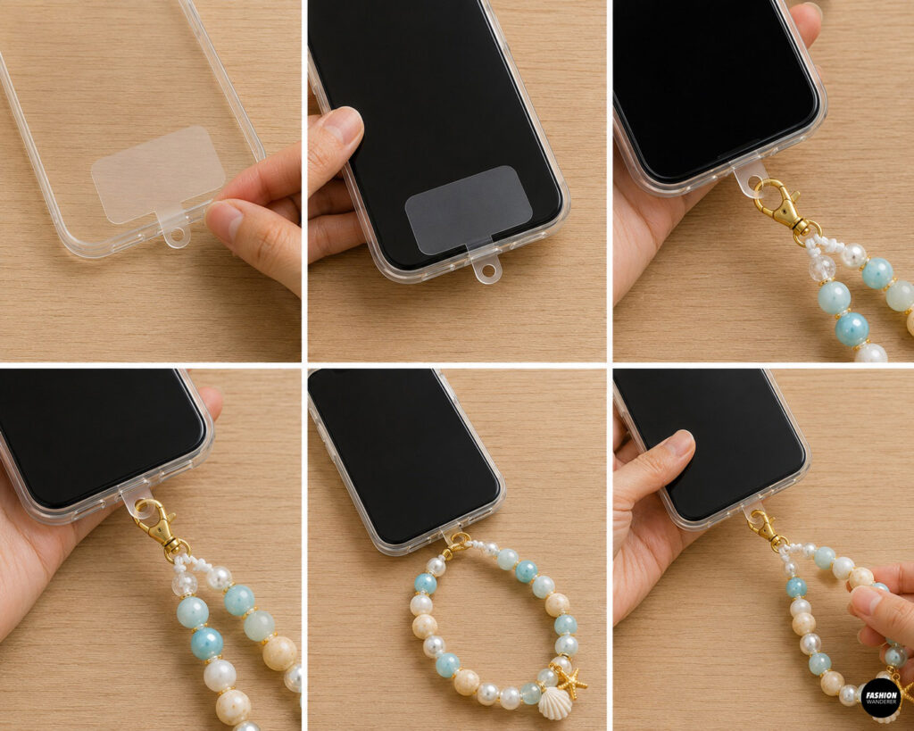 Step 8 is to attach the beaded tether to your phone case.