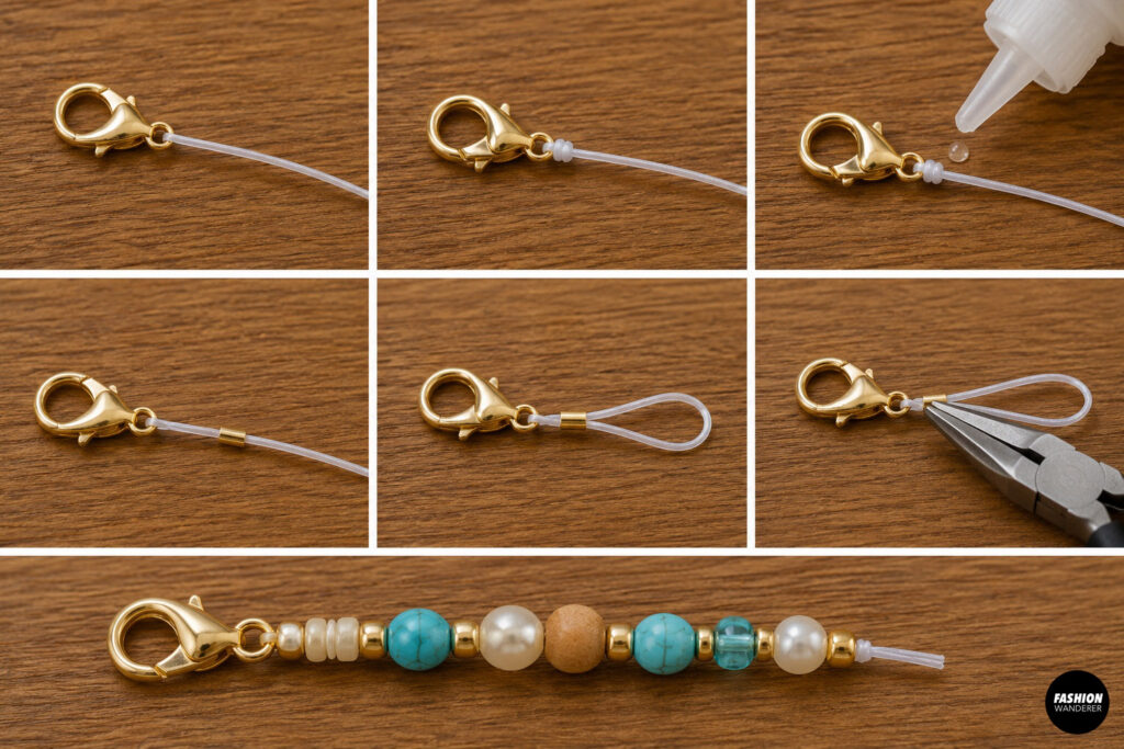 Step 3 is to attach the lobster clasp to the bag charm.