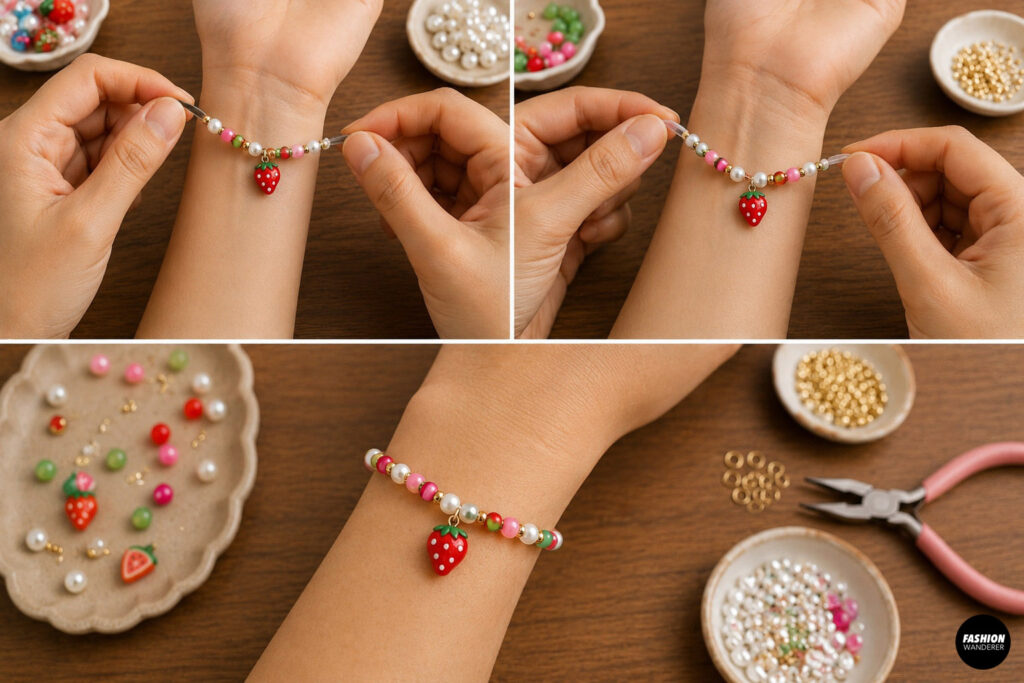 Step 7 is to check the fit of your beaded bracelet