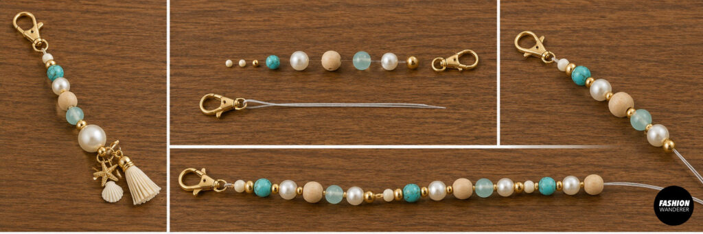 A simple coastal inspired beaded tote bag charm pattern.