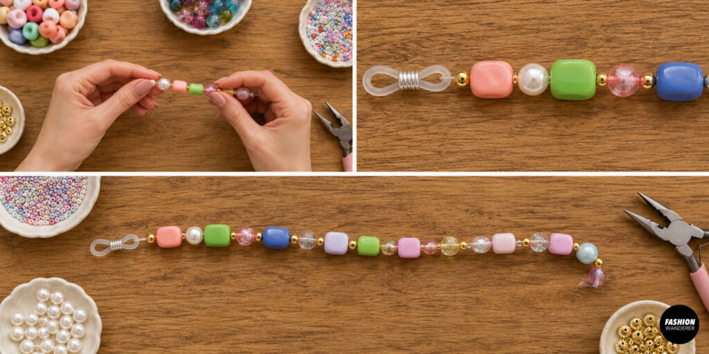 Create the first half of the beaded sunglasses cord.