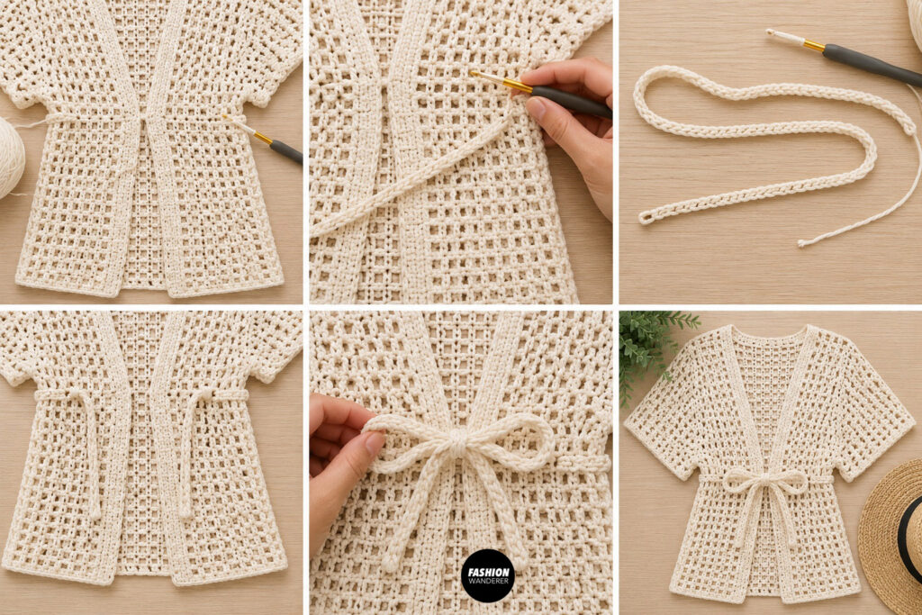 step 6 is to crochet the tie front of Tie Front Beach Cover-Up