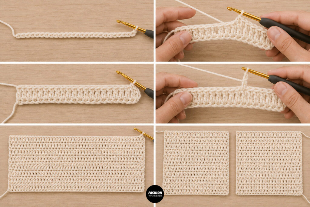 step 2 is to crochet the front panels of Tie Front Beach Cover-Up