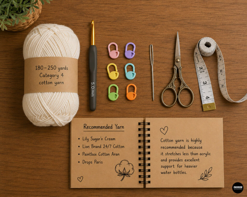 Materials to make a Crochet Water Bottle Crossbody Bag