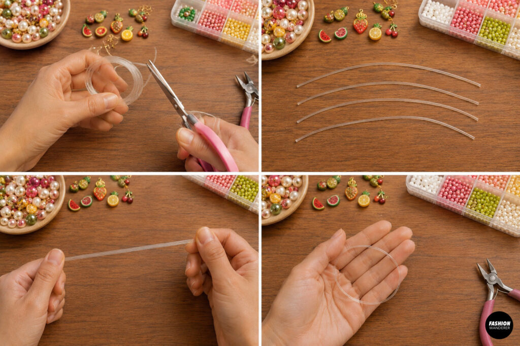 Step 3 is to cut the measured bracelet stretch cord