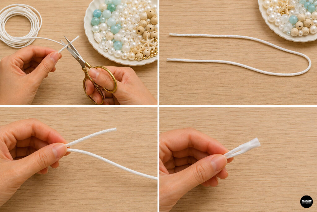 Step 2 is to cut the phone wristlet beading cord.