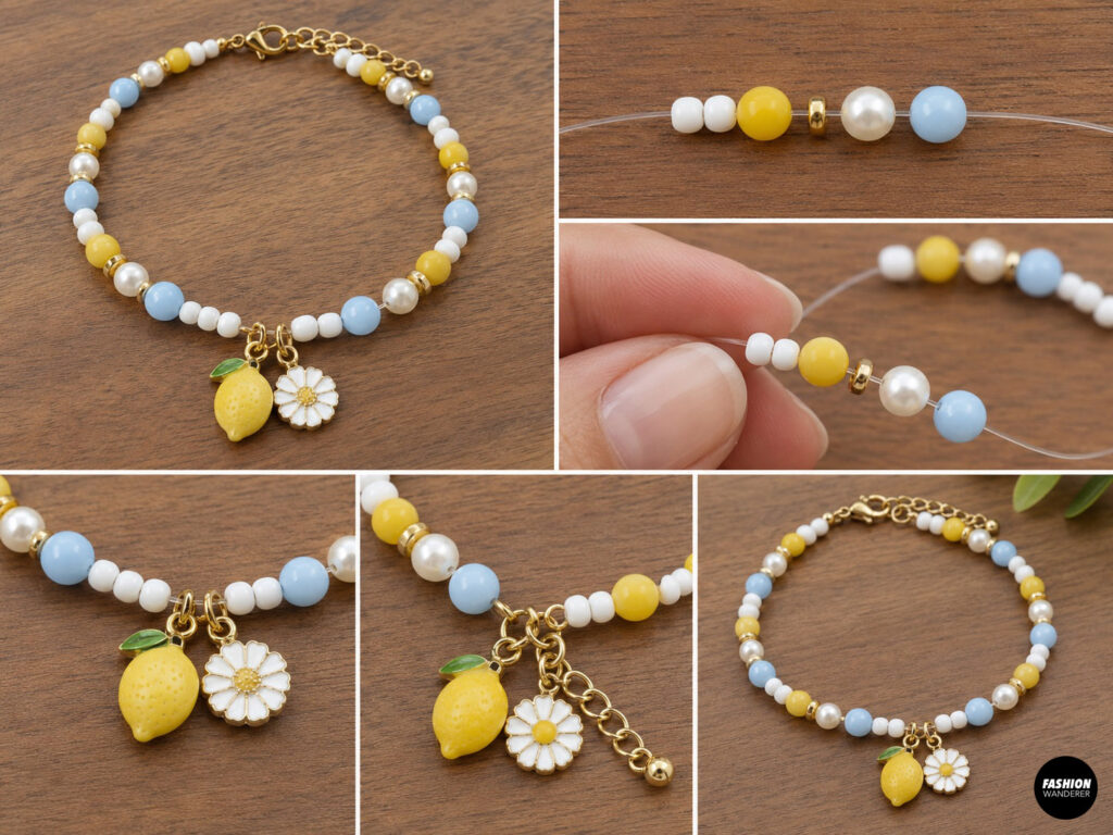Diy lemon daisy inspired beaded bracelet