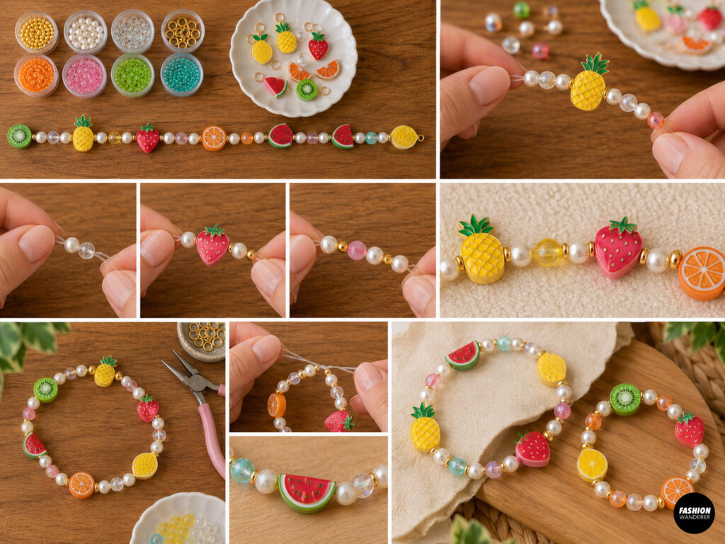 Diy tropical fruit inspired beaded bracelet