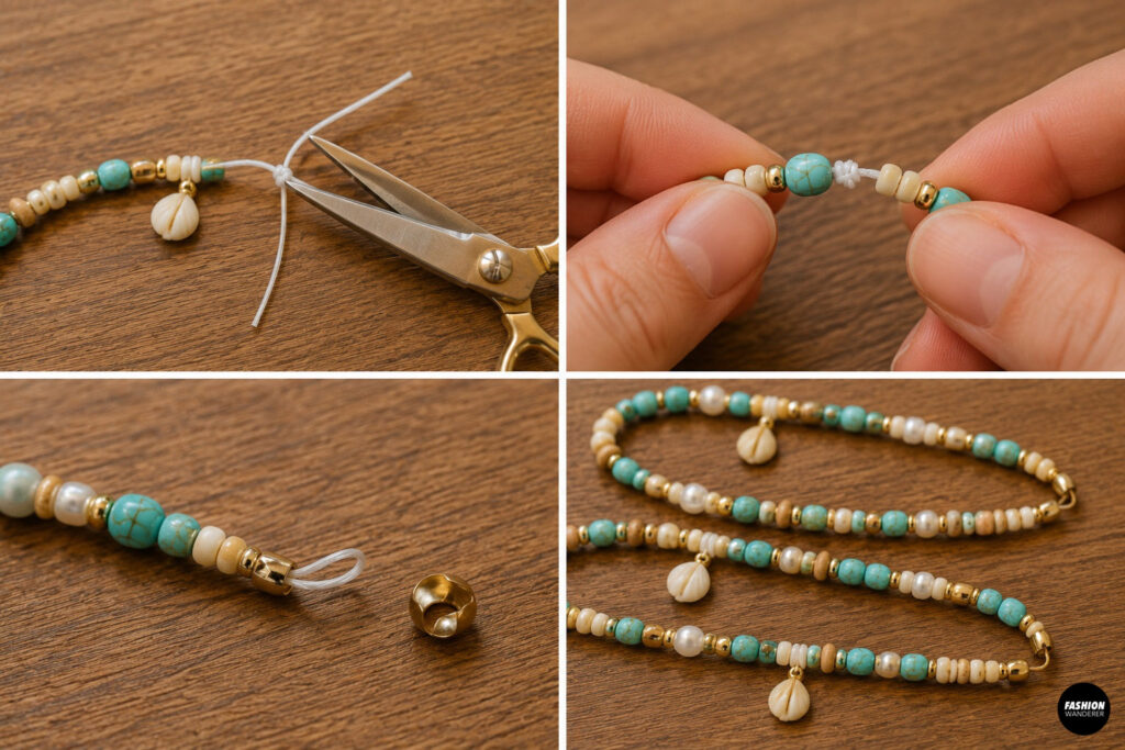 step 10 is to hide the beaded anklet knot