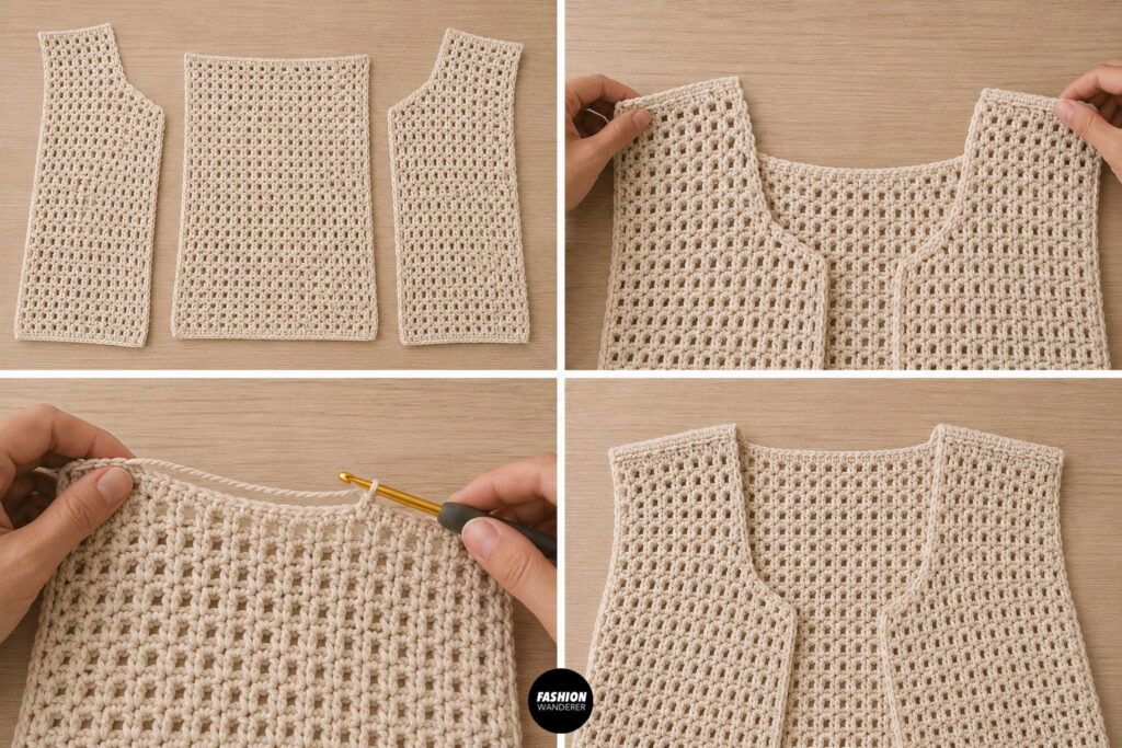 step 3 is to join the front panels of crochet Tie Front Beach Cover-Up