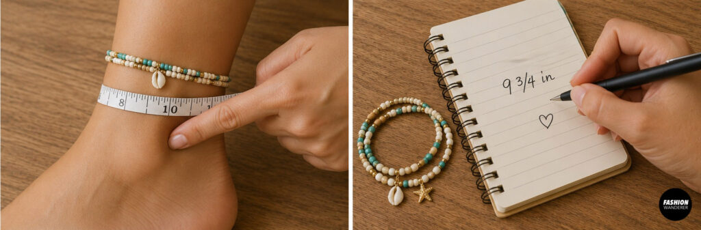 Step 1 is to measure ankle to make a beaded anklet