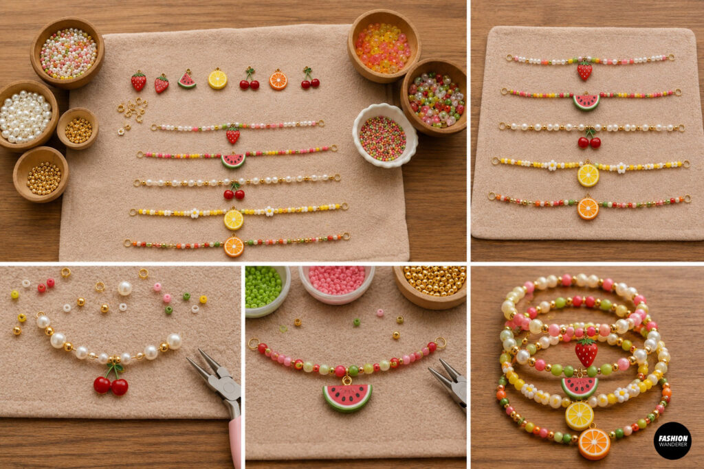 Step 2 is to plan your bracelet fruit and bead color palette stack
