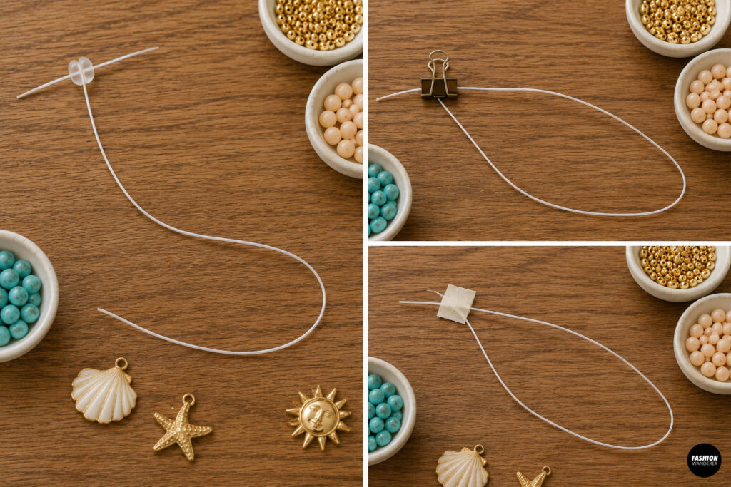 step 4 is to secure one end of the beaded anklet