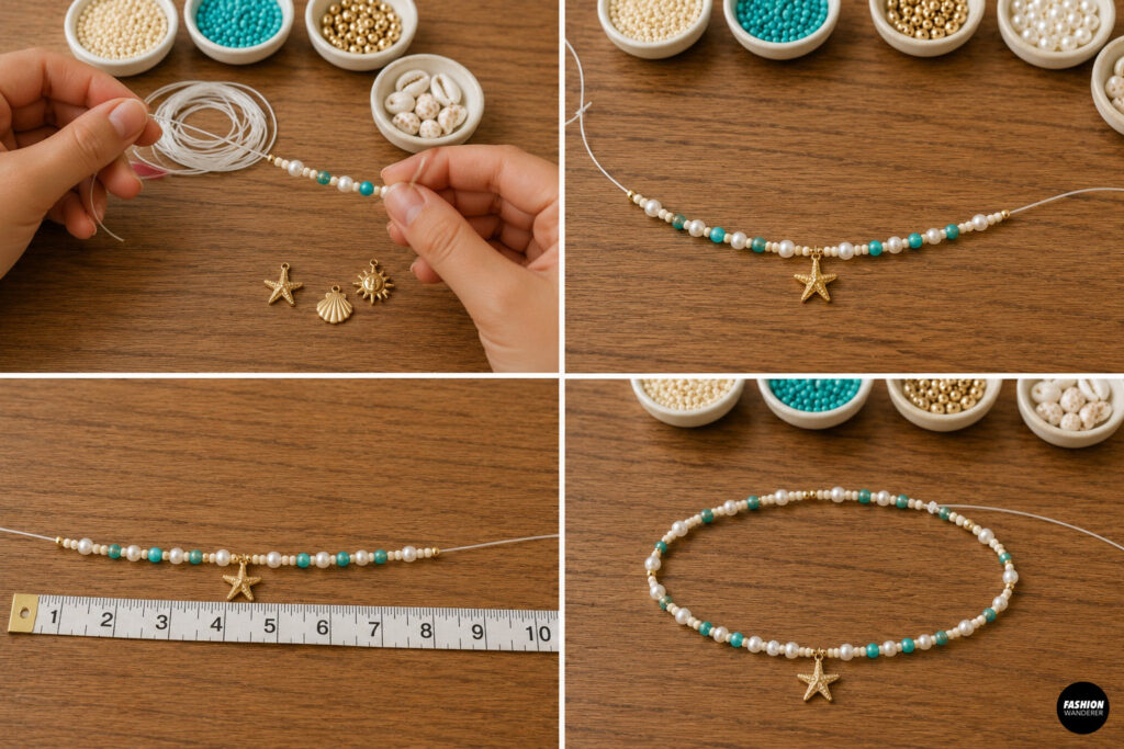step 5 is to thread the anklet bead pattern