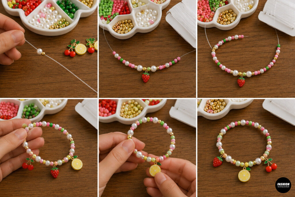 Step 5 is to thread the bracelet bead pattern