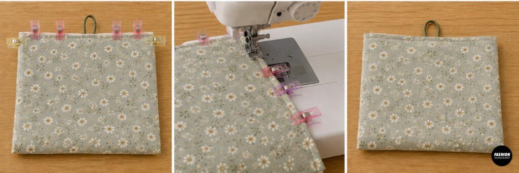 How to join the sage green floral outer book sleeve to the cream floral lining using a sewing machine.